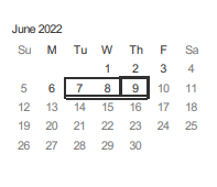 District School Academic Calendar for Allen Elementary for June 2022