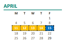 District School Academic Calendar for Marvin Marshall Children Center Elementary for April 2022