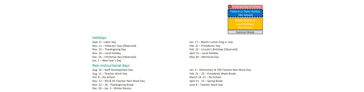 District School Academic Calendar Key for Holst (john) Elementary