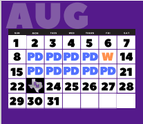 District School Academic Calendar for Pride High School for August 2021