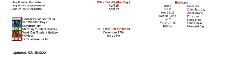 District School Academic Calendar Key for San Saba Middle School