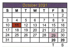District School Academic Calendar for San Saba Middle School for October 2021