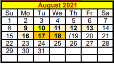 District School Academic Calendar for S And S Cons High School for August 2021
