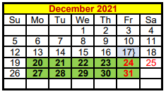 District School Academic Calendar for S And S Cons Middle for December 2021