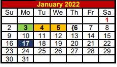 District School Academic Calendar for S And S Cons Middle for January 2022