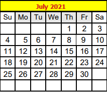 District School Academic Calendar for S & S Daep for July 2021