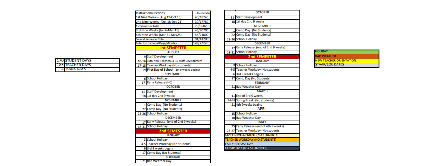 District School Academic Calendar Key for S And S Cons Middle