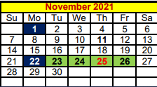 District School Academic Calendar for S & S Daep for November 2021