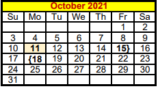 District School Academic Calendar for S And S Cons High School for October 2021