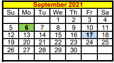 District School Academic Calendar for S & S Daep for September 2021