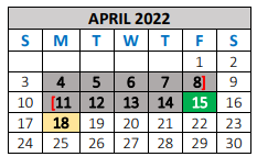 District School Academic Calendar for Sanford-fritch Junior High for April 2022