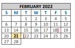 District School Academic Calendar for Sanford-fritch High School for February 2022