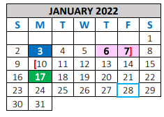 District School Academic Calendar for C H A M P S for January 2022
