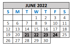 District School Academic Calendar for Sanford-fritch Junior High for June 2022
