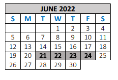 District School Academic Calendar for Sanford-fritch High School for June 2022