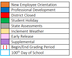 District School Academic Calendar Legend for Sanford-fritch Junior High