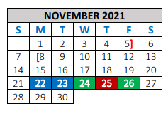 District School Academic Calendar for C H A M P S for November 2021