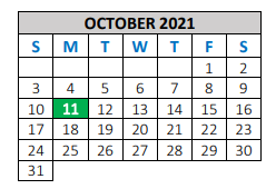 District School Academic Calendar for C H A M P S for October 2021