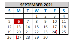 District School Academic Calendar for C H A M P S for September 2021