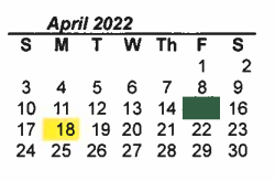 District School Academic Calendar for Tenderfoot Primary for April 2022