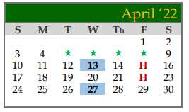 District School Academic Calendar for Galveston Co J J A E P for April 2022