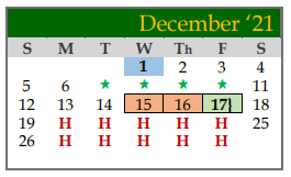 District School Academic Calendar for Galveston Co J J A E P for December 2021