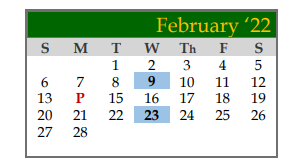 District School Academic Calendar for Santa Fe H S for February 2022
