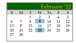 District School Academic Calendar for Galveston Co J J A E P for February 2022