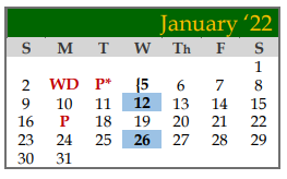 District School Academic Calendar for Santa Fe Elementary South for January 2022