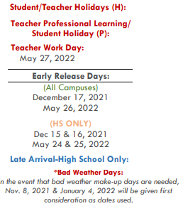 District School Academic Calendar Legend for Santa Fe Int