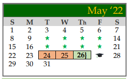 District School Academic Calendar for Galveston Co J J A E P for May 2022