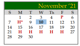 District School Academic Calendar for Galveston Co J J A E P for November 2021