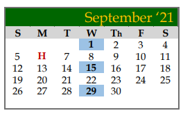 District School Academic Calendar for Santa Fe J H for September 2021