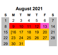 District School Academic Calendar for Jo Nelson Middle School for August 2021