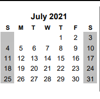 District School Academic Calendar for Santa Rosa Daep for July 2021