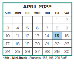 District School Academic Calendar for Southside Elementary School for April 2022