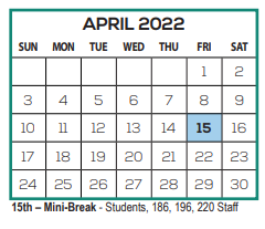 District School Academic Calendar for Tatum Ridge Elementary School for April 2022