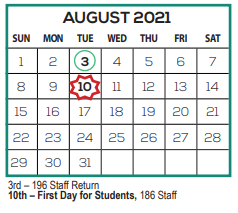 District School Academic Calendar for Taylor Ranch Elementary School for August 2021