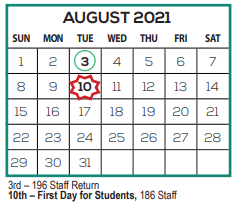 District School Academic Calendar for Southside Elementary School for August 2021