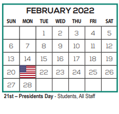 District School Academic Calendar for Goodwill Academy for February 2022