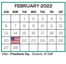 District School Academic Calendar for Tatum Ridge Elementary School for February 2022