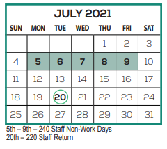 District School Academic Calendar for Coastal Behavioral Healthcare Residential Treatmen for July 2021