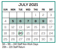 District School Academic Calendar for Alta Vista Elementary School for July 2021