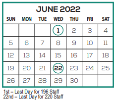 District School Academic Calendar for Suncoast School For Innovative Studies for June 2022