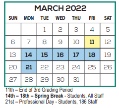 District School Academic Calendar for Phillippi Shores Elementary School for March 2022