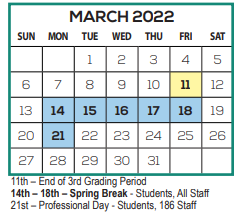 District School Academic Calendar for Goodwill Academy for March 2022