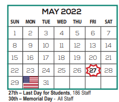 District School Academic Calendar for Lakeview Elementary School for May 2022