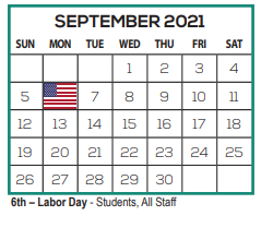 District School Academic Calendar for Brookside Middle School for September 2021