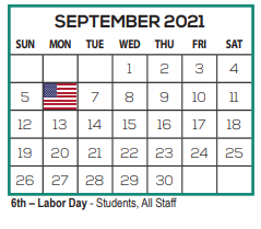 District School Academic Calendar for Tatum Ridge Elementary School for September 2021