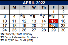 District School Academic Calendar for Dobie Junior High for April 2022